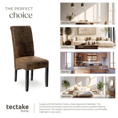 Dining Chair - ergonomic seat shape, high backrest, padded, faux leather  - antique brown, per piece