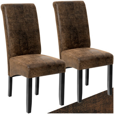 Dining Chair - ergonomic seat shape, high backrest, padded, faux leather  - antique brown, Set of 2
