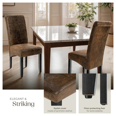 Dining Chair - ergonomic seat shape, high backrest, padded, faux leather  - antique brown, Set of 2
