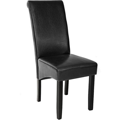 Dining Chair - ergonomic seat shape, high backrest, padded, faux leather - black