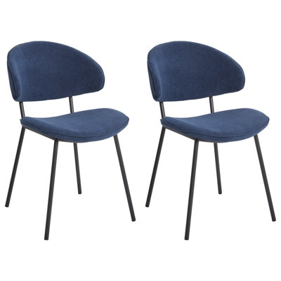 Dining Chair KIANA Set of 2 Fabric Dark Blue