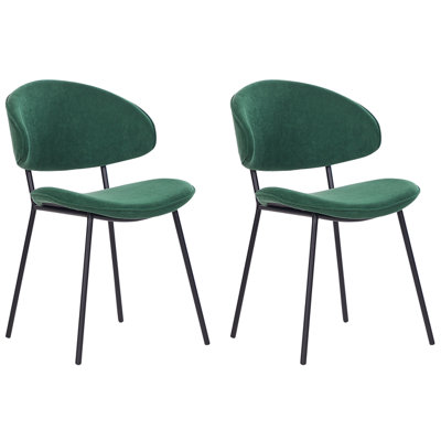 Dining Chair KIANA Set of 2 Fabric Dark Green