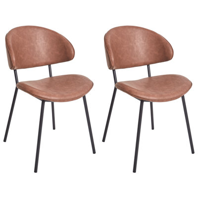 Dining Chair KIANA Set of 2 Faux Leather Brown