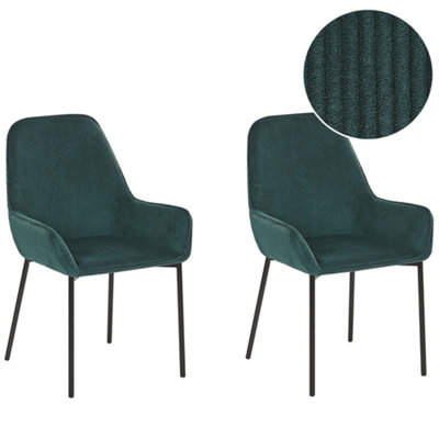 Dining Chair LOVERNA Set of 2 Corduroy Dark Green