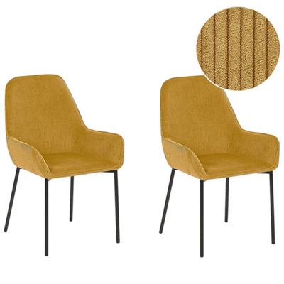 Dining Chair LOVERNA Set of 2 Corduroy Mustard