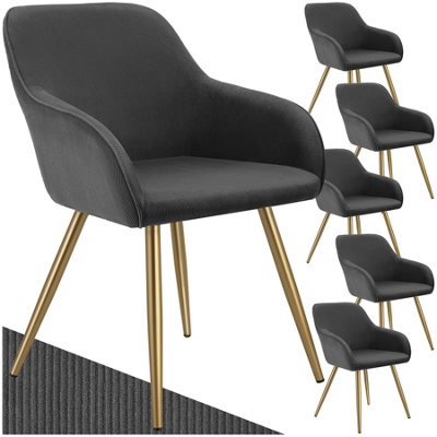 Dining Chair Marilyn - corduroy look, upholstered, armchair, continuous backrest - anthracite/gold