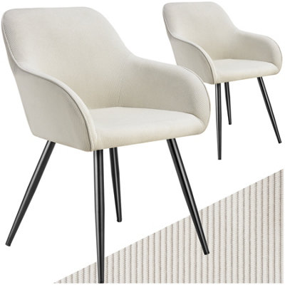 Dining Chair Marilyn - corduroy look, upholstered, armchair, continuous backrest - cream/black