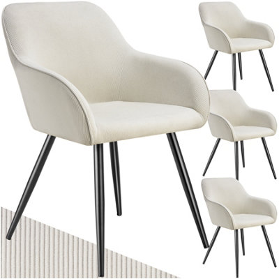 Dining Chair Marilyn - corduroy look, upholstered, armchair, continuous backrest - cream/black