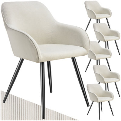 Dining Chair Marilyn - corduroy look, upholstered, armchair, continuous backrest - cream/black