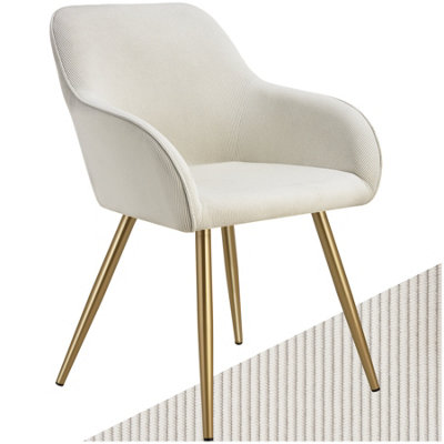 Dining Chair Marilyn - corduroy look, upholstered, armchair, continuous backrest - cream/gold