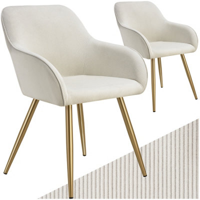 Dining Chair Marilyn - corduroy look, upholstered, armchair, continuous backrest - cream/gold