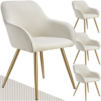 Dining Chair Marilyn - corduroy look, upholstered, armchair, continuous backrest - cream/gold