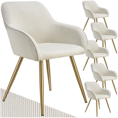 Dining Chair Marilyn - corduroy look, upholstered, armchair, continuous backrest - cream/gold