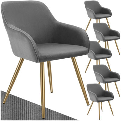 Dining Chair Marilyn - corduroy look, upholstered, armchair, continuous backrest - grey/gold