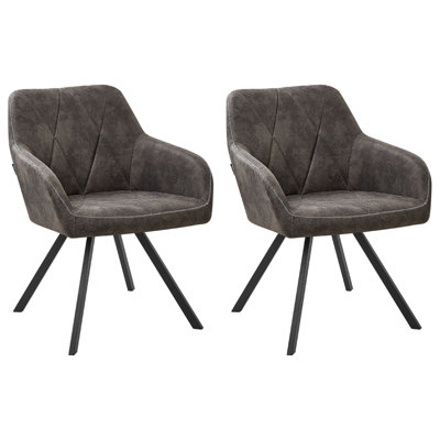 Dining Chair MONEE Set of 2 Fabric Dark Grey