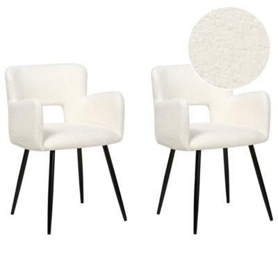 Dining Chair SANILAC Set of 2 Boucle Cream