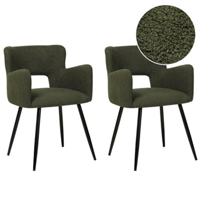 Dining Chair SANILAC Set of 2 Boucle Dark Green