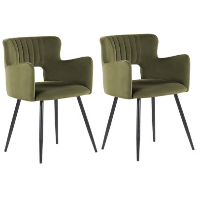 Dining Chair SANILAC Set of 2 Velvet Olive Green