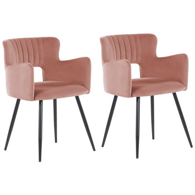 Dining Chair SANILAC Set of 2 Velvet Pastel Pink