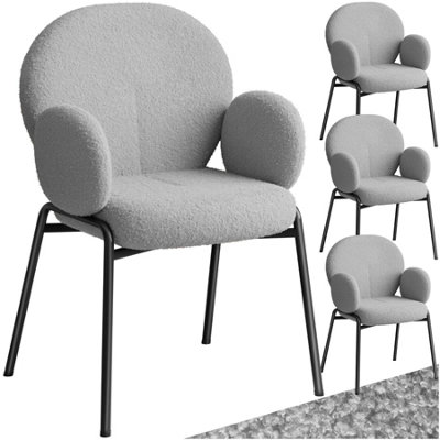 Dining Chair Scandi - padded with Bouclé cover, high backrest - light grey