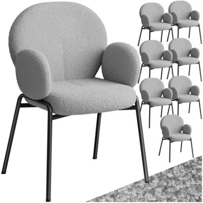 Dining Chair Scandi - padded with Bouclé cover, high backrest - light grey