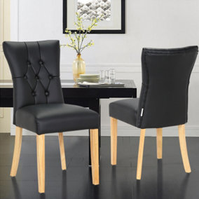Dining Chair Set of 2 Black Buttoned PU High Back Dining Chairs