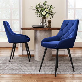 Dining Chair Set of 2 Blue Velvet Upholstered Dining Chairs with Metal Legs
