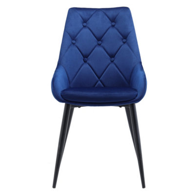 Dining Chair Set of 2 Blue Velvet Upholstered Dining Chairs with Metal Legs