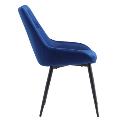Dining Chair Set of 2 Blue Velvet Upholstered Dining Chairs with Metal Legs