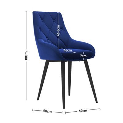 Dining Chair Set of 2 Blue Velvet Upholstered Dining Chairs with Metal Legs