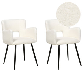 Dining Chair Set of 2 Boucle Cream SANILAC