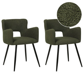 Dining Chair Set of 2 Boucle Dark Green SANILAC