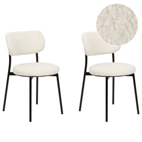 Dining Chair Set of 2 Boucle Off-White CASEY