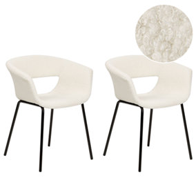 Dining Chair Set of 2 Boucle Off-White ELMA