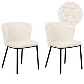 Dining Chair Set of 2 Boucle Off-White MINA