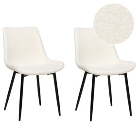 Dining Chair Set of 2 Boucle White AVILLA