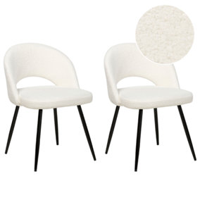 Dining Chair Set of 2 Boucle White ONAGA