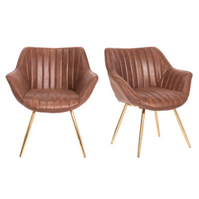Dining Chair Set of 2 Brown Bronzing Leather Dining Chairs Kitchen ...