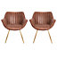 Dining Chair Set of 2 Brown Bronzing Leather Dining Chairs Kitchen Chair Occasional Armchair with Metal Legs
