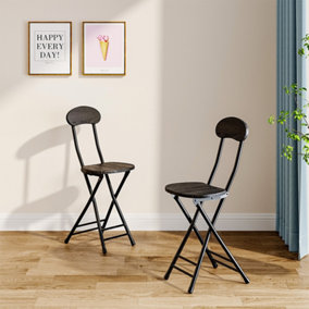 Dining Chair Set of 2 Compact Black Wooden Folding Dining Chairs with Metal Legs