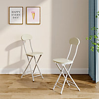 Dining Chair Set of 2 Compact White Wooden Folding Dining Chairs with Metal Legs