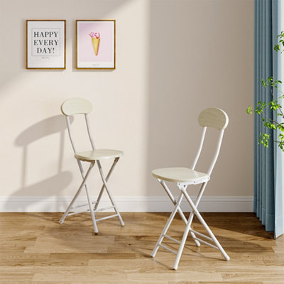 Dining Chair Set of 2 Compact White Wooden Folding Dining Chairs with Metal Legs