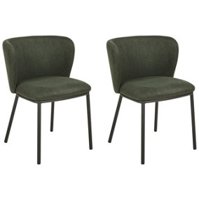 Dining Chair Set of 2 Fabric Dark Green MINA