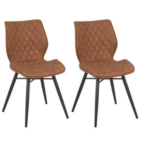 Dining Chair Set of 2 Fabric Golden Brown LISLE