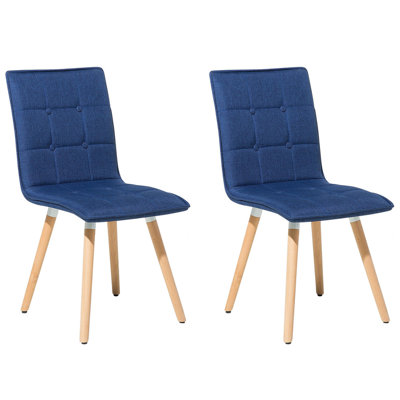 Dining Chair Set of 2 Fabric Navy Blue BROOKLYN