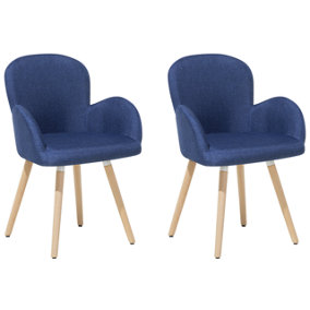Dining Chair Set of 2 Fabric Navy Blue BROOKVILLE
