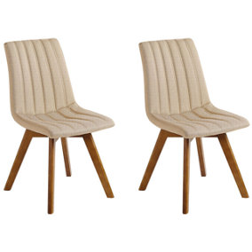 Dining Chair Set of 2 Fabric Sand Beige CALGARY
