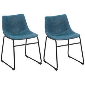 Dining Chair Set of 2 Fabric Sea Blue BATAVIA