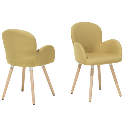 Dining Chair Set of 2 Fabric Yellow BROOKVILLE