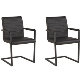 Dining Chair Set of 2 Faux Leather Black BUFORD